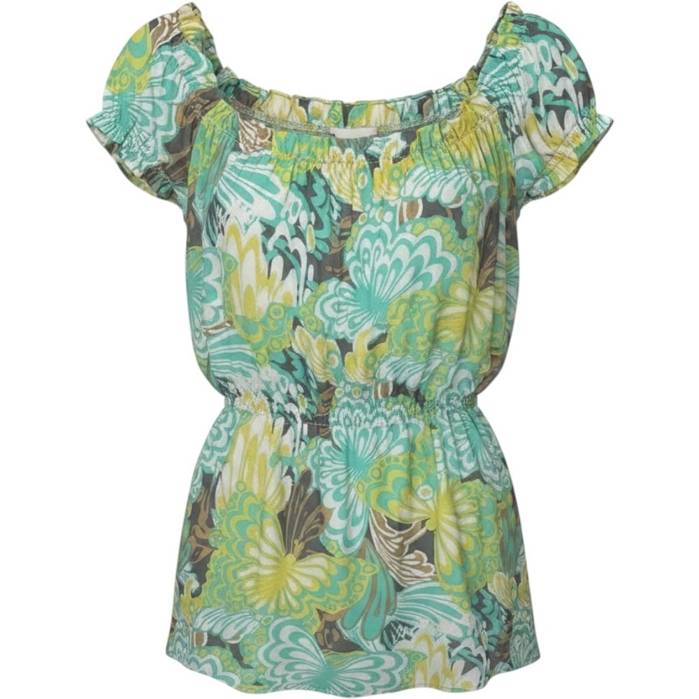 Maggy L Smocked Floral Dress Size 12 Green Yellow White Cute Sheer‎